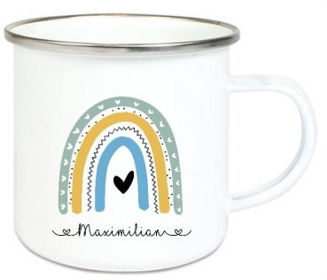 Preview: ♥ Tasse Emailletasse Regenbogen, Junge, Einschulung KITA Wunschname, Dankeschön, Geburtstag, Abschied, Jubiläum, Geschenk, Kommunion, Firmung Konfirmation, Becher von Lüttentüddel